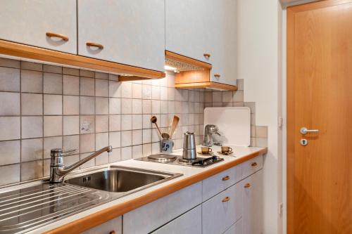 a kitchen with a sink and a counter top at Appartments Reichegger in Villa Ottone