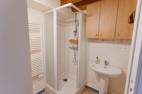 un bagno con doccia e lavandino di Charmant duplex wifi a Vannes