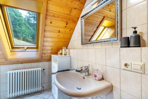 a bathroom with a sink and a mirror at Ferienhaus Gießler in Nordrach