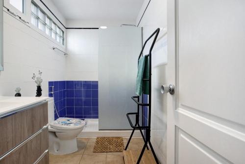a bathroom with a toilet and a shower at Casa Verdemar in Corralejo