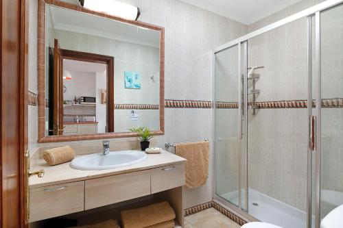 a bathroom with a sink and a shower at Punta Marea in Punta Mujeres