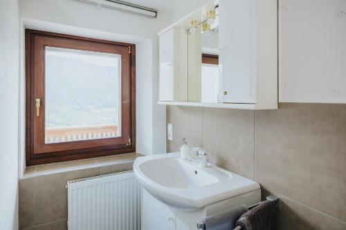 a bathroom with a sink and a window at Maso Fallmerayer - Fallmerayerhof in Bressanone