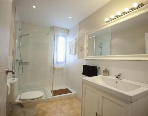 a bathroom with a toilet and a sink and a shower at Gailupa in San Martín