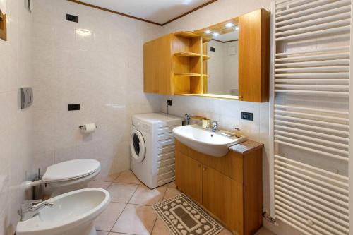 a bathroom with a sink and a washing machine at Chalet di Mont in Valfurva