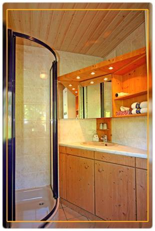 a bathroom with a shower and a sink at Haus Watzmannblick in Bischofswiesen