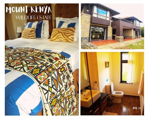 a collage of three pictures of a bedroom with a bed at Ol Pejeta Villa in Nanyuki