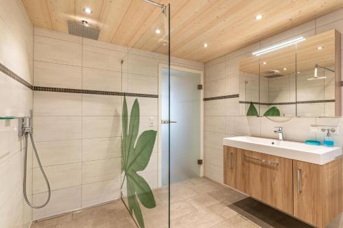 a bathroom with a sink and a shower at Ferienwohnung Berghansenhof in Wolfach