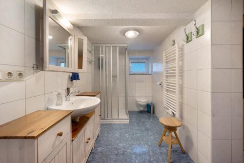 a bathroom with a sink and a toilet at Grünes Ferienhaus in Nassau