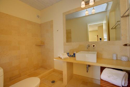 a bathroom with a sink and a mirror at Villa Litorina Ideales Resort in Kefallonia
