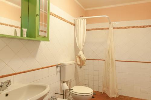 a bathroom with a toilet and a sink and a shower at Universal Harmony - Pettirosso in Dicomano