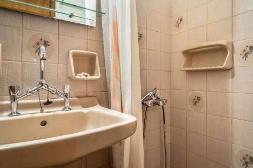 a bathroom with a sink and a shower at Makis Family Studio in Khionáta