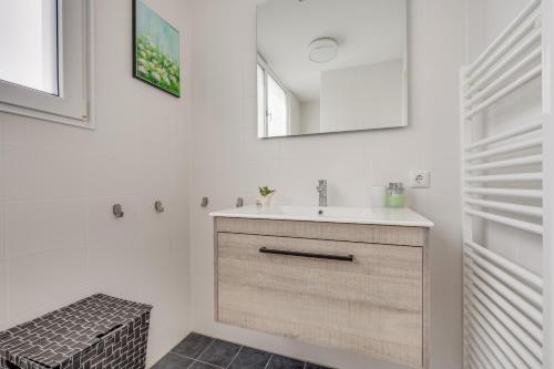 a bathroom with a sink and a mirror at Casa Bos Schotsman Wellness in Kamperland