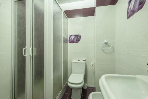 a bathroom with a toilet and a shower and a sink at Casa Caletillas in Candelaria