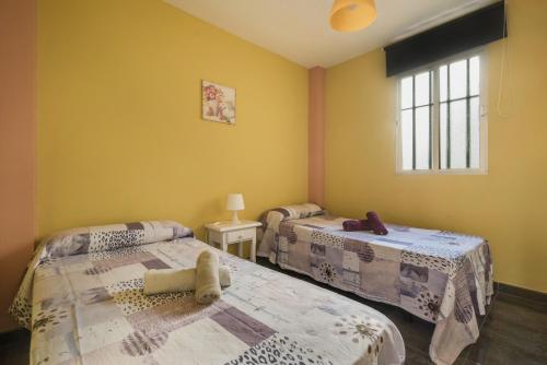 two beds in a room with yellow walls at Casa Caletillas in Candelaria