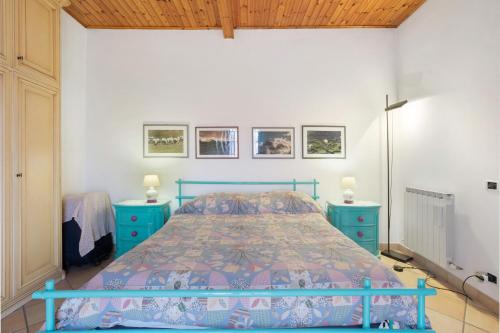 a bedroom with a blue bed and two blue cabinets at La Torre in Arcola