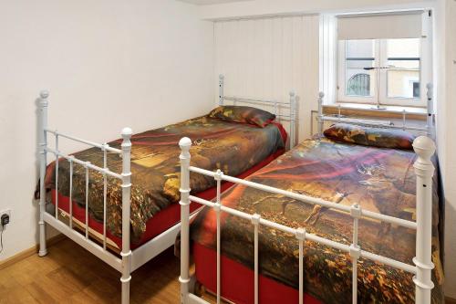 two twin beds in a bedroom with a window at Ferienwohnung Gill in Staufen im Breisgau