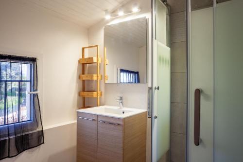 a bathroom with a sink and a mirror at Maison Roxane in Six-Fours-les-Plages
