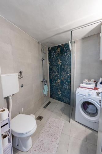 a bathroom with a toilet and a washing machine at Old street 2 in Podgorica