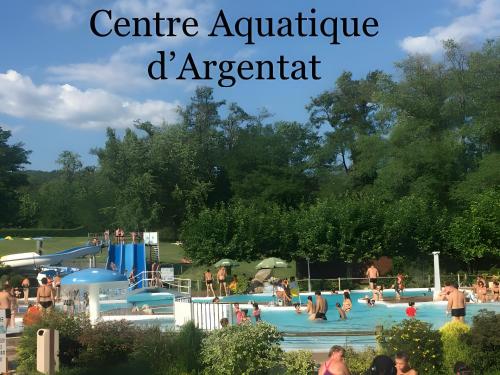 a group of people in a pool at a water park at Gite rural La Madeleine in Saint-Mathurin-Léobazel