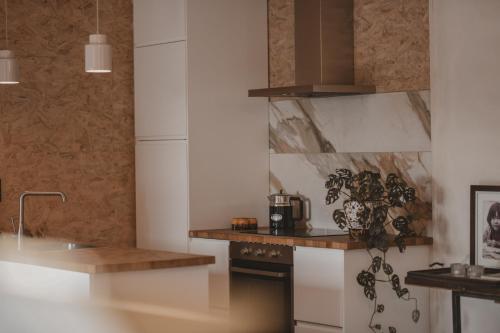 a kitchen with a sink and a counter top at Huis De Mijmering in Heikant