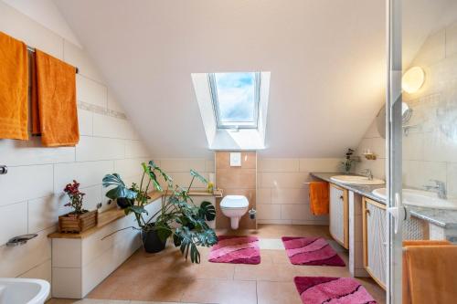 a bathroom with a sink toilet and a window at Apartment Malsam in Bräunlingen