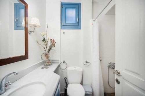 a bathroom with a toilet and a sink and a mirror at Almira in Livadi