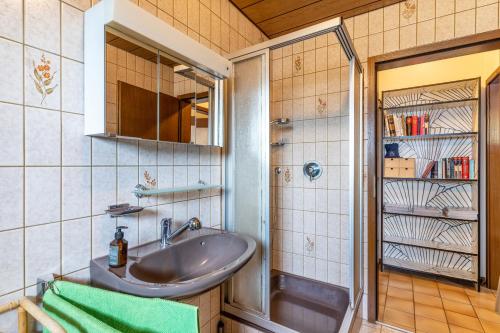 a bathroom with a sink and a shower at Hirschturmblick in Zell am Harmersbach