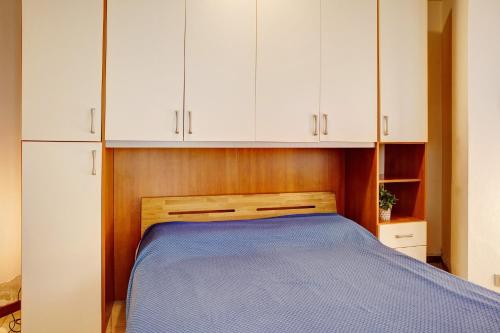 a bedroom with a bed with white cabinets at Foresteria al Cantun in Sondrio
