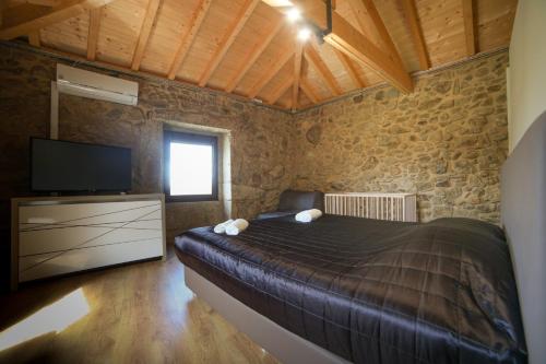 a bedroom with a bed and a flat screen tv at Villae Carreiro in Palmeira