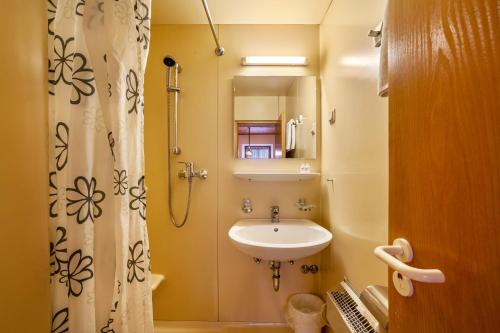 a bathroom with a sink and a shower at Wohnung Elstar Schnalserhof in Laces