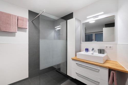 a bathroom with a sink and a shower at Relax Oase in Sasbachwalden