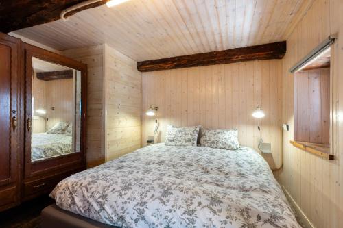 a bedroom with a large bed and a mirror at Chalet Tomidicarta in Trasquera
