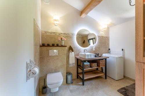 a bathroom with a toilet and a sink at Tilleul enchanté in Malaucène