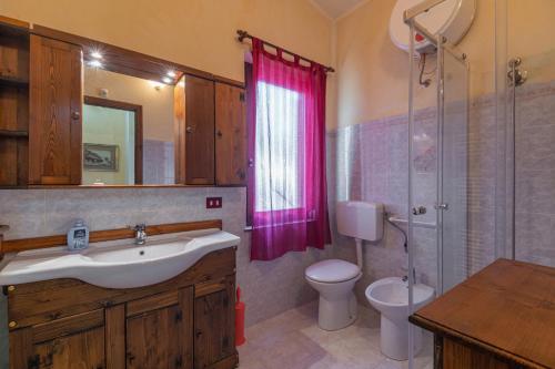 a bathroom with a sink and a toilet and a shower at Casa Lilliu in Villacidro