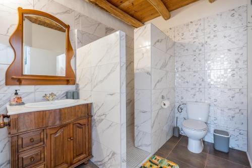 a bathroom with a sink toilet and a mirror at Casa Rústica in Vélez de Benaudalla