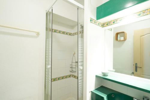 a bathroom with a shower and a sink at Côte Basque in Urrugne