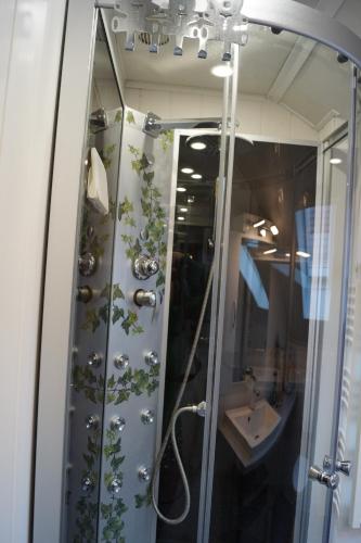 a shower with plants on the wall next to a sink at Quiet And Renovated Apartment in Schwendi