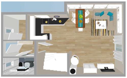 a floor plan of a room with a desk at Haus Ausspanne in Zingst