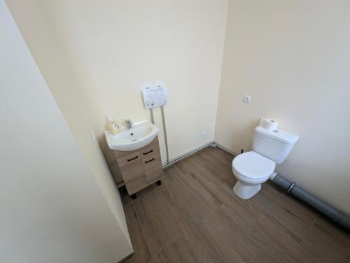 a bathroom with a toilet and a sink at Hostel Kalinowskiego in Żary