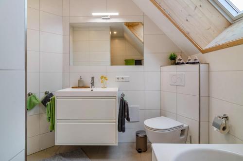 a bathroom with a sink and a toilet at Appartement Bergblick in Stockach