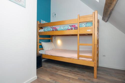 a bunk bed in a room with a ladder at Chez Pierre et Germaine in Saint-Maurice-de-Rotherens