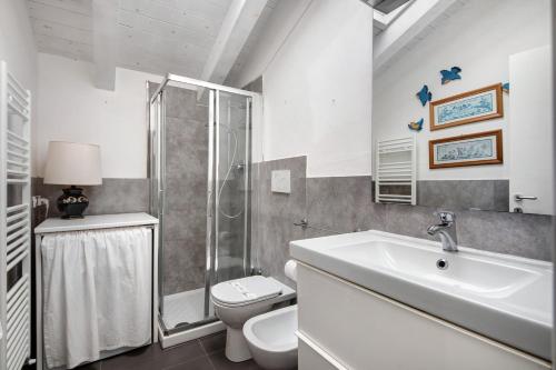 a bathroom with a shower and a toilet and a sink at La terrazza di via Daneri 2 in Bonassola