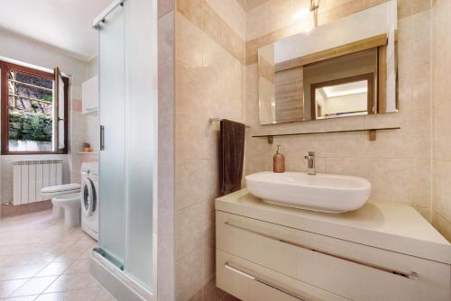 a bathroom with a sink and a mirror at Loft bellavista in San Fedele Superiore