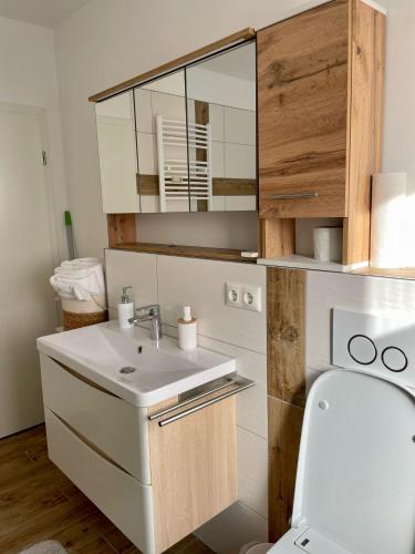 a bathroom with a sink and a toilet at Max Haus 2 in Karlstadt