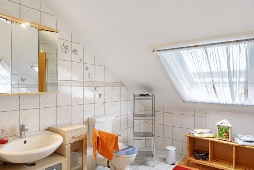 a bathroom with a sink and a toilet at Ferienwohnungen Alt in Naumburg