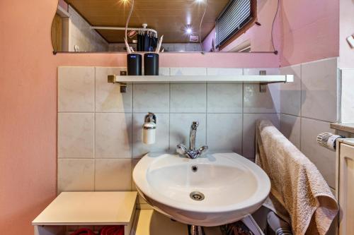 a small bathroom with a sink in a room at Haus Luise in Stapelburg