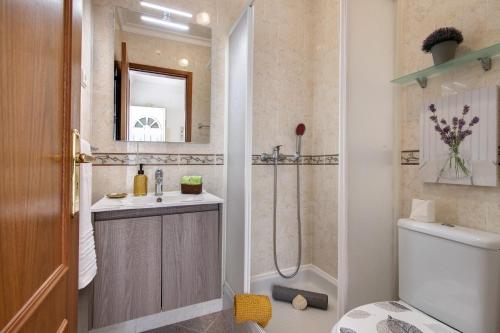 a bathroom with a shower and a sink and a toilet at Villa Martinique in Albufeira