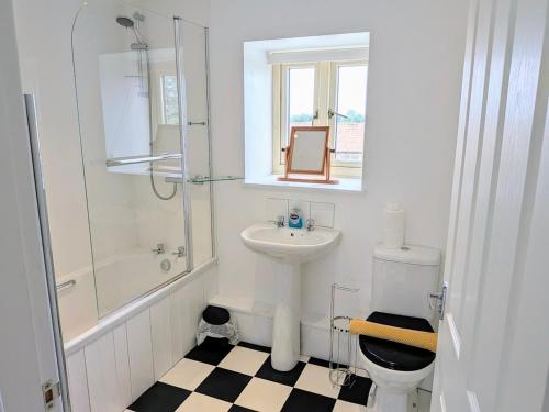 a white bathroom with a sink and a toilet at Salton Lodge Barns in Great Edston