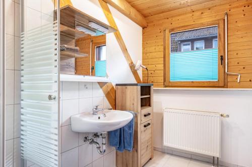 a bathroom with a sink and a window at Haus Grünblick in Münstertal