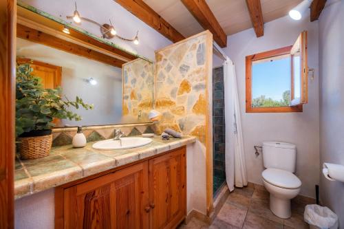 a bathroom with a sink and a toilet at Finca Ca S'Hereu Mas in Campos